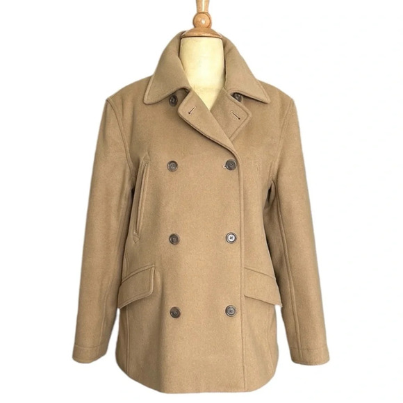 J. CREW Double Breasted Peacoat Wool Cashmere Camel Tan Classic Preppy Small - Picture 1 of 16